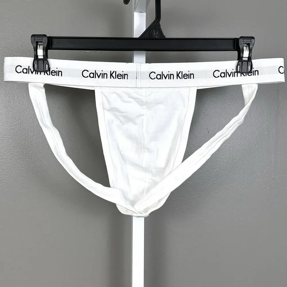 Calvin Klein Jock Strap Men's Size 2XL XXL Cotton Blend Logo Waistband White
